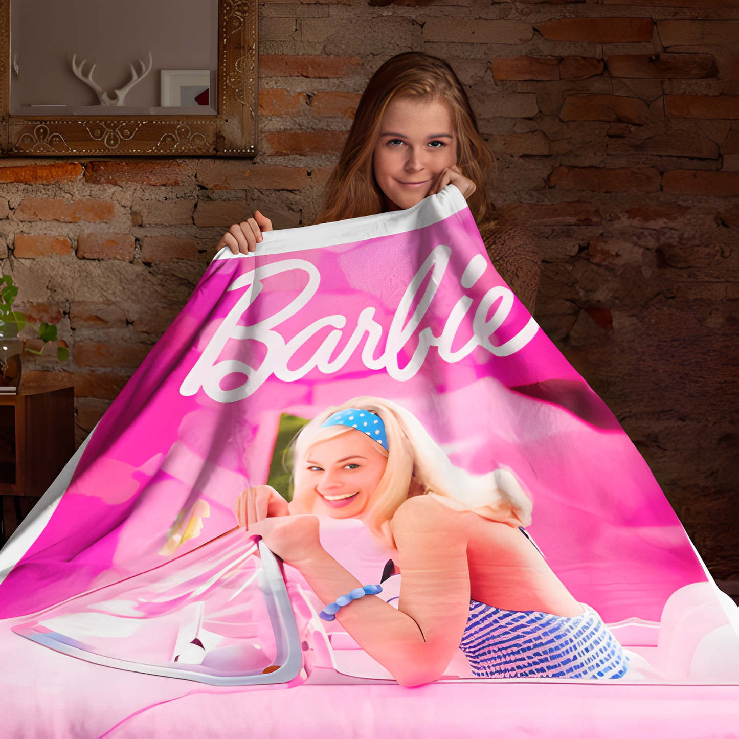 Barbie movie poster blanket